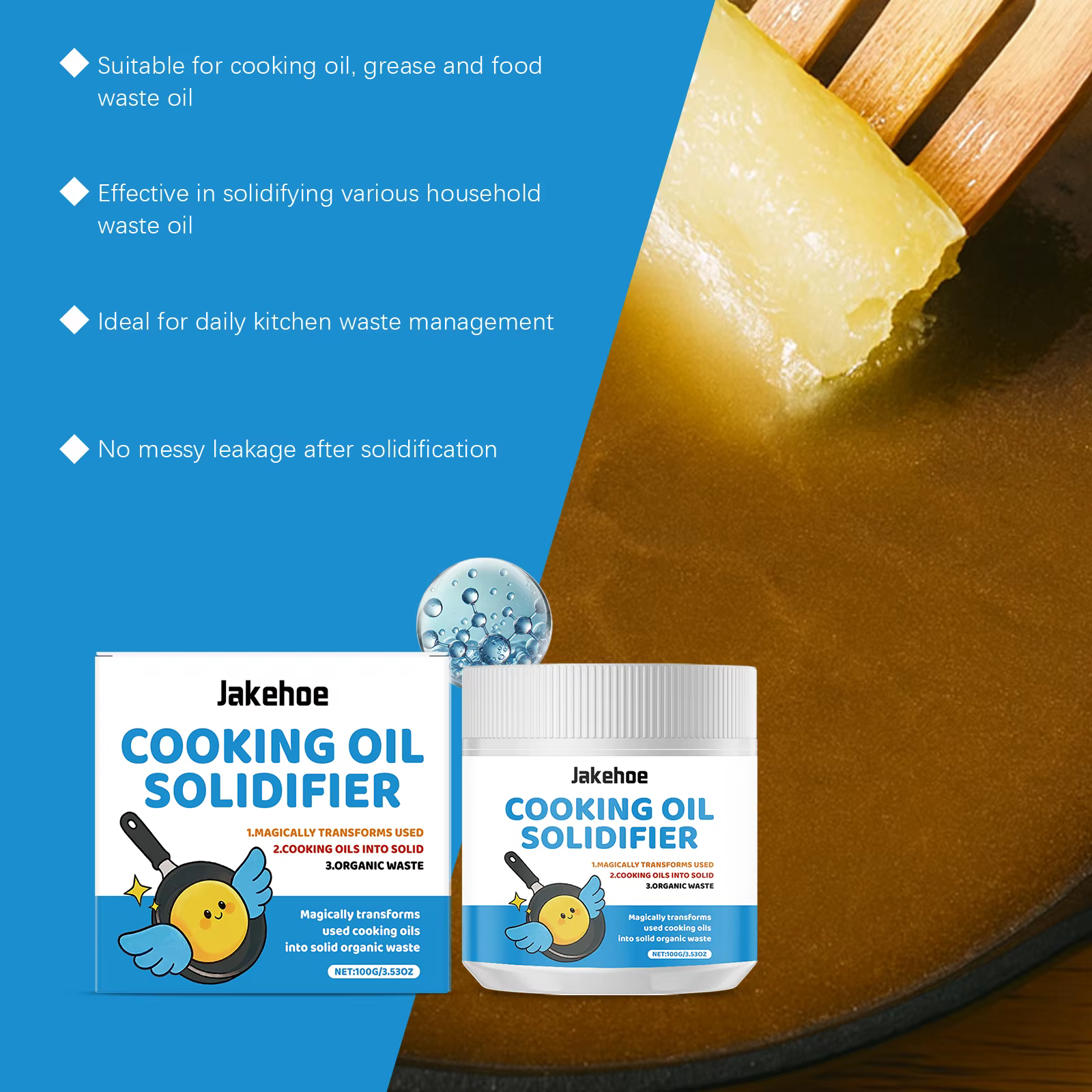 Solidifiant pour Huiles Usagées, Durcisseur d'Huile de Cuisine, Traitement de Graisse de Cuisson, Écologique, Nettoyant pour Friteuse, 100g, Sans Désordre