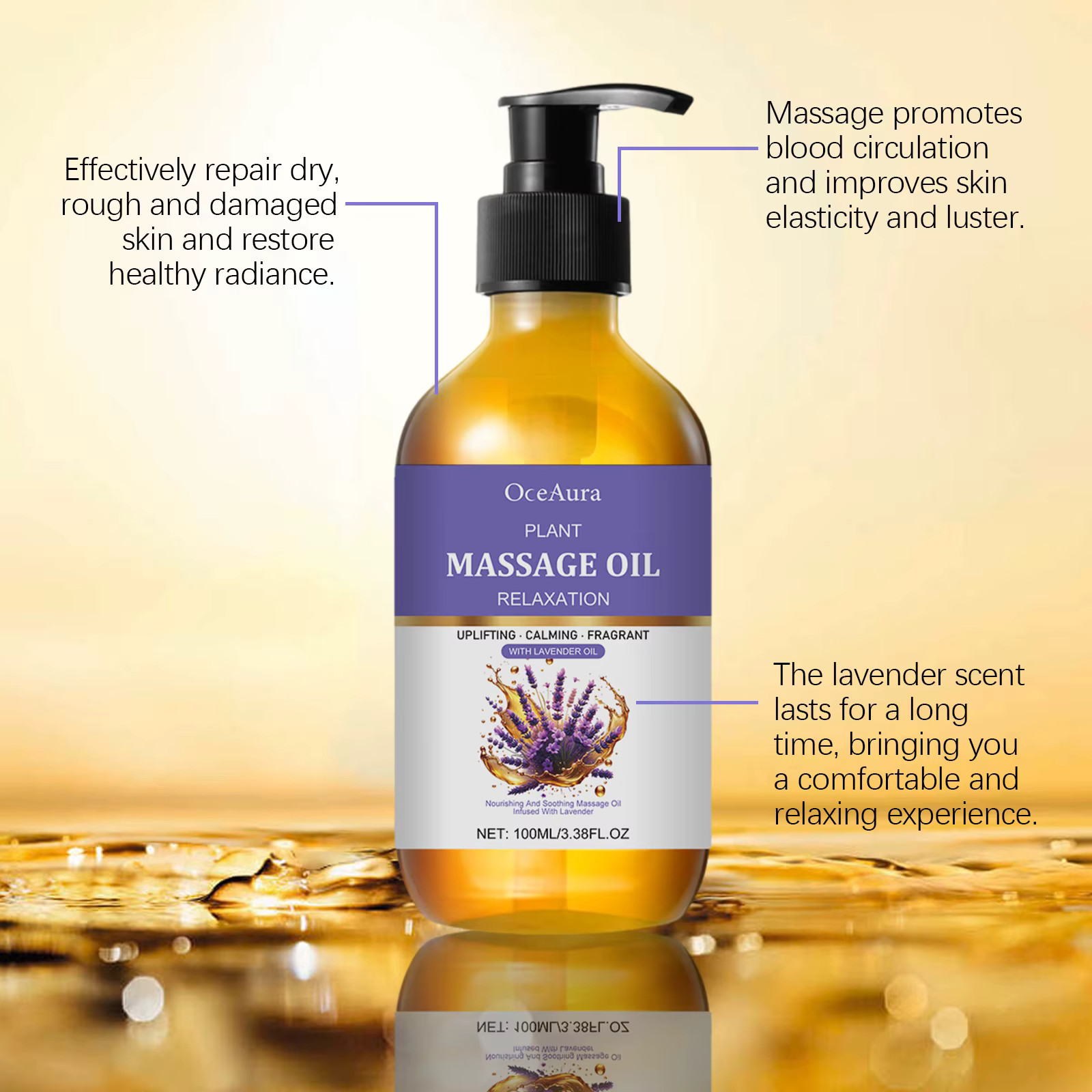 Huile de massage à la lavande naturelle pour le corps