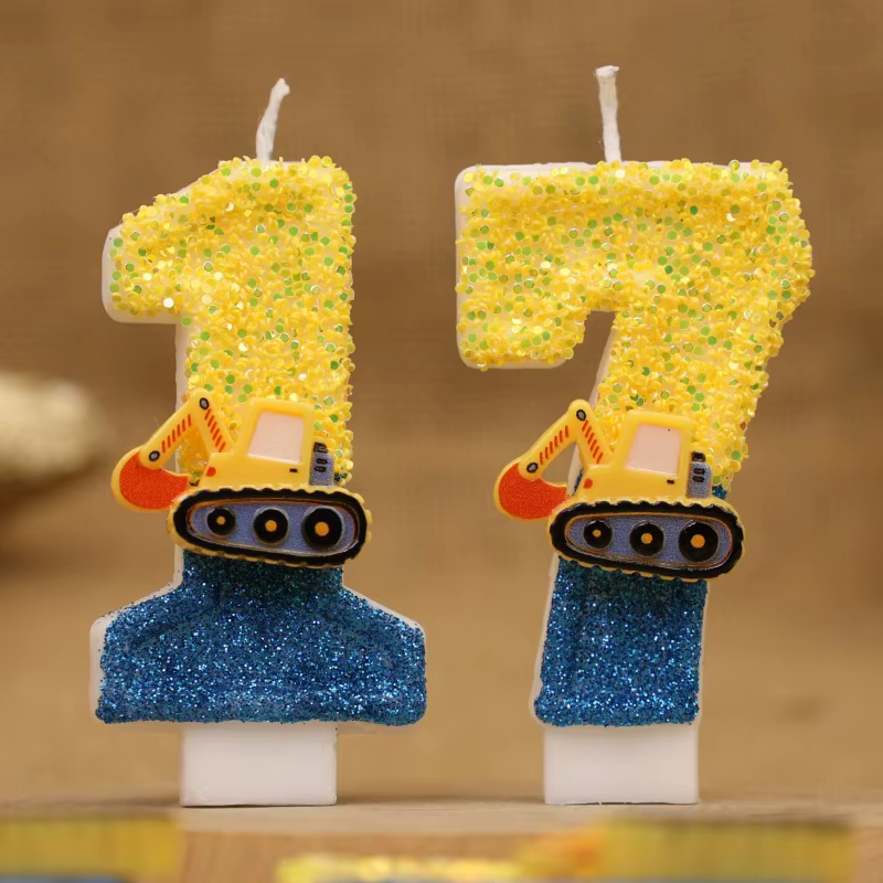 Mignon mode créative ingénierie voiture pelle numéro gâteau d'anniversaire bougie cadeau décoration à la main anniversaire bougie garçon fête