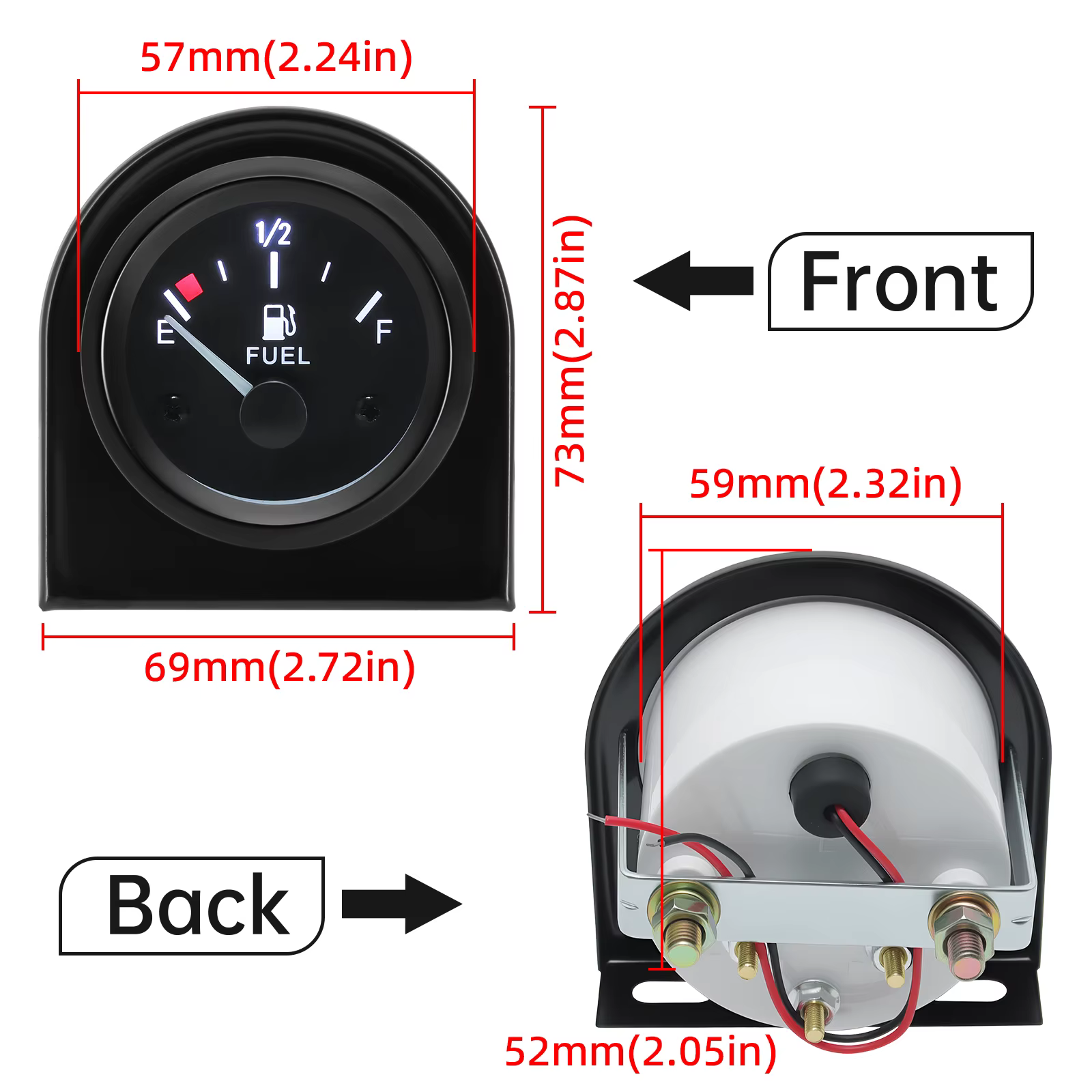 Jauge de niveau de carburant 240-33Ohm avec capteur de flotteur d'huile universel 2 "52mm jauge de carburant pointeur de lumière LED blanche pour voiture SUV camion 8 ~ 16V