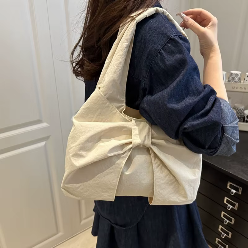 Sac à main chic à carreaux, sac à bandoulière avec nœud surdimensionné, sac sous le bras, sac fourre-tout en toile pour femme, sac à main décontracté pour les sorties