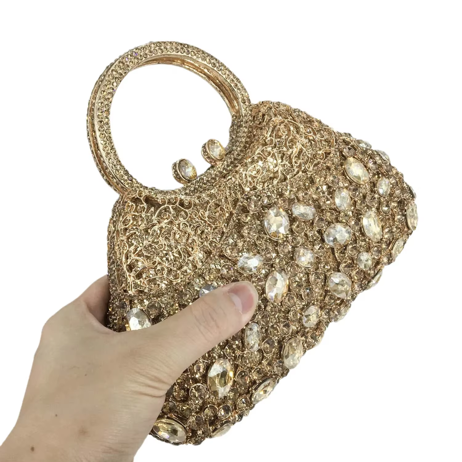 Boutique De FGG femmes sacs à main De soirée dorés poignée supérieure pochettes en cristal fourre-tout en métal sacs à main sac à main De soirée De mariage