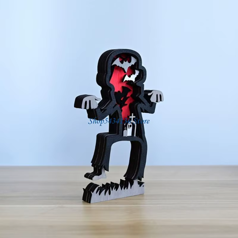 H7ed Light Up Halloween Decors en bois Halloween Signes en bois Centres table