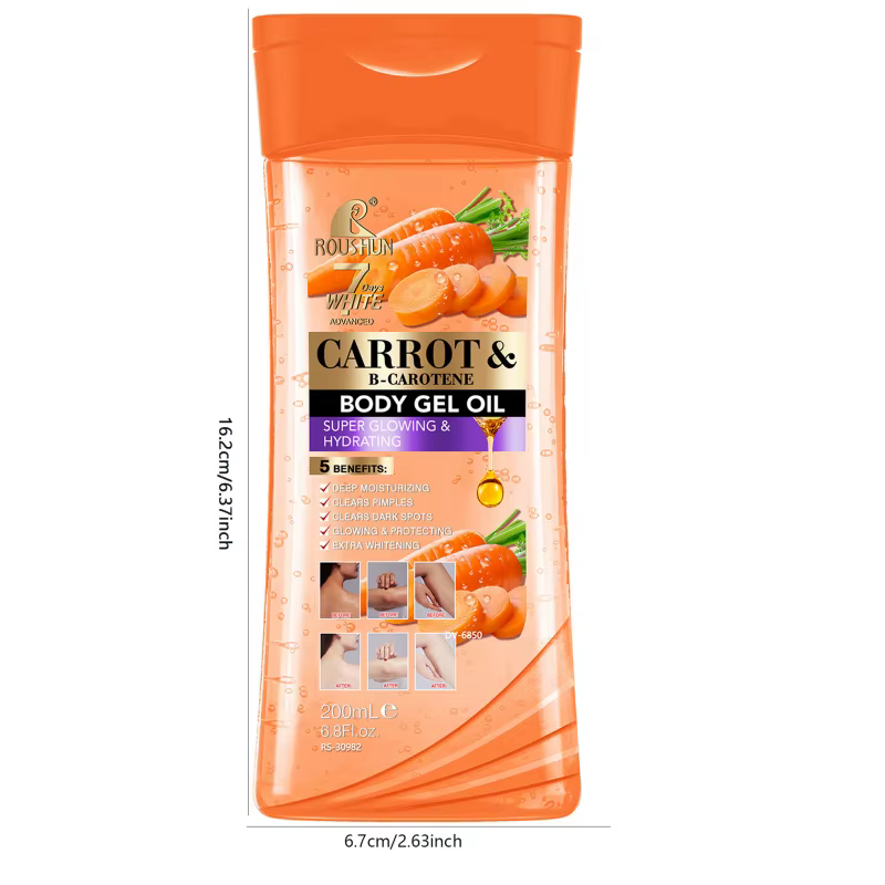 200ML CARROT B-CAROTENE BODY GEL OIL Huile corporelle essentielle hydratante unisexe pour le soin complet du corps