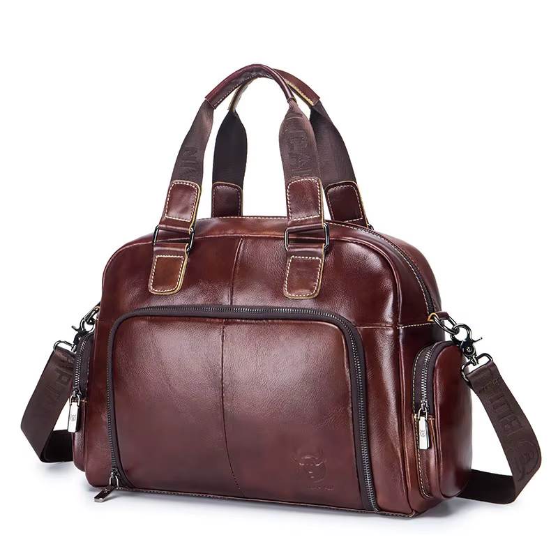 Sac à main en cuir véritable pour homme, sac de voyage en cuir de vachette de luxe, fourre-tout décontracté, étui à bombes, sac latéral professionnel lancé par ordinateur portable