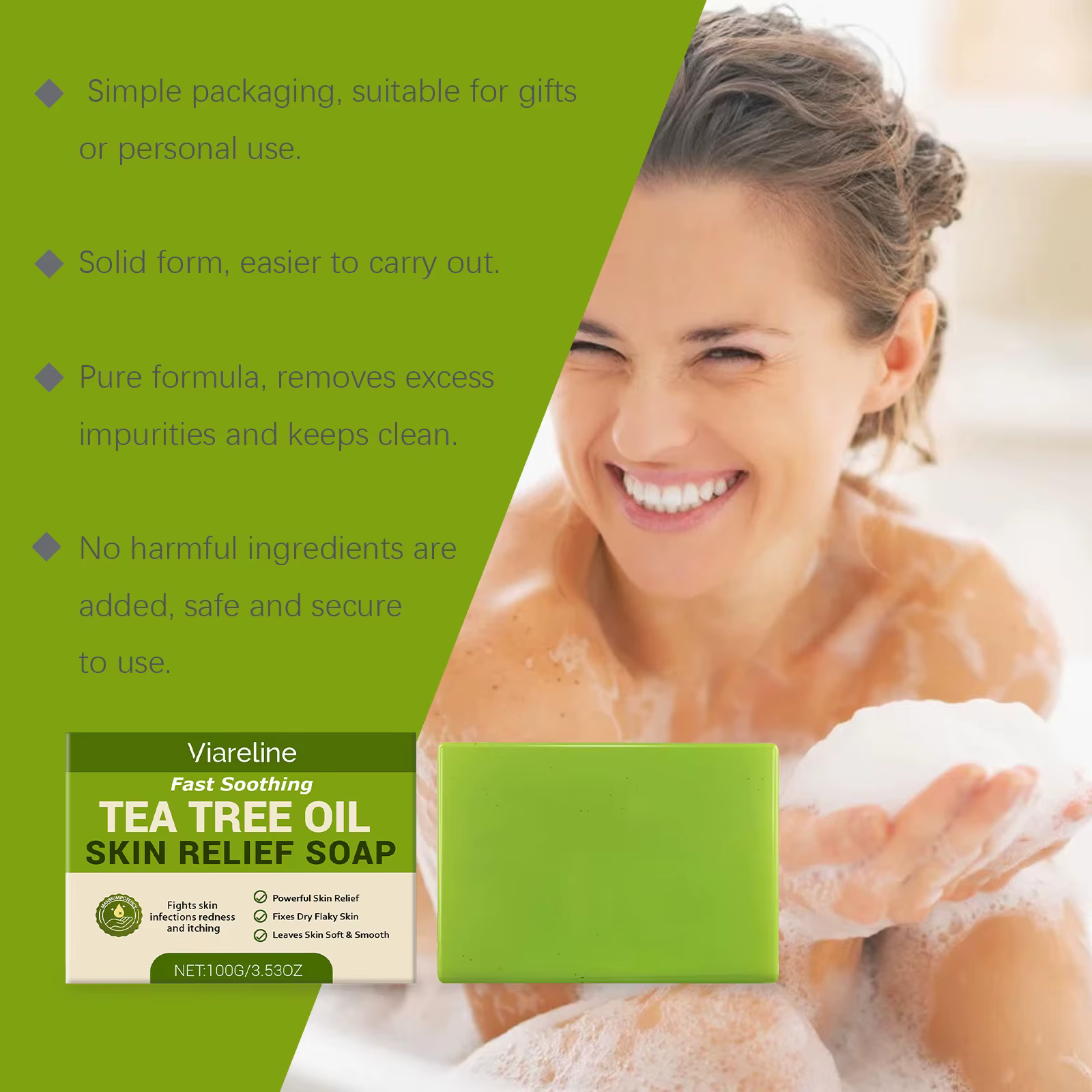 Savon à l'huile d'arbre à thé Nettoyant Doux Exfoliant Soulage les démangeaisons Hydratant Peau sèche Lissant