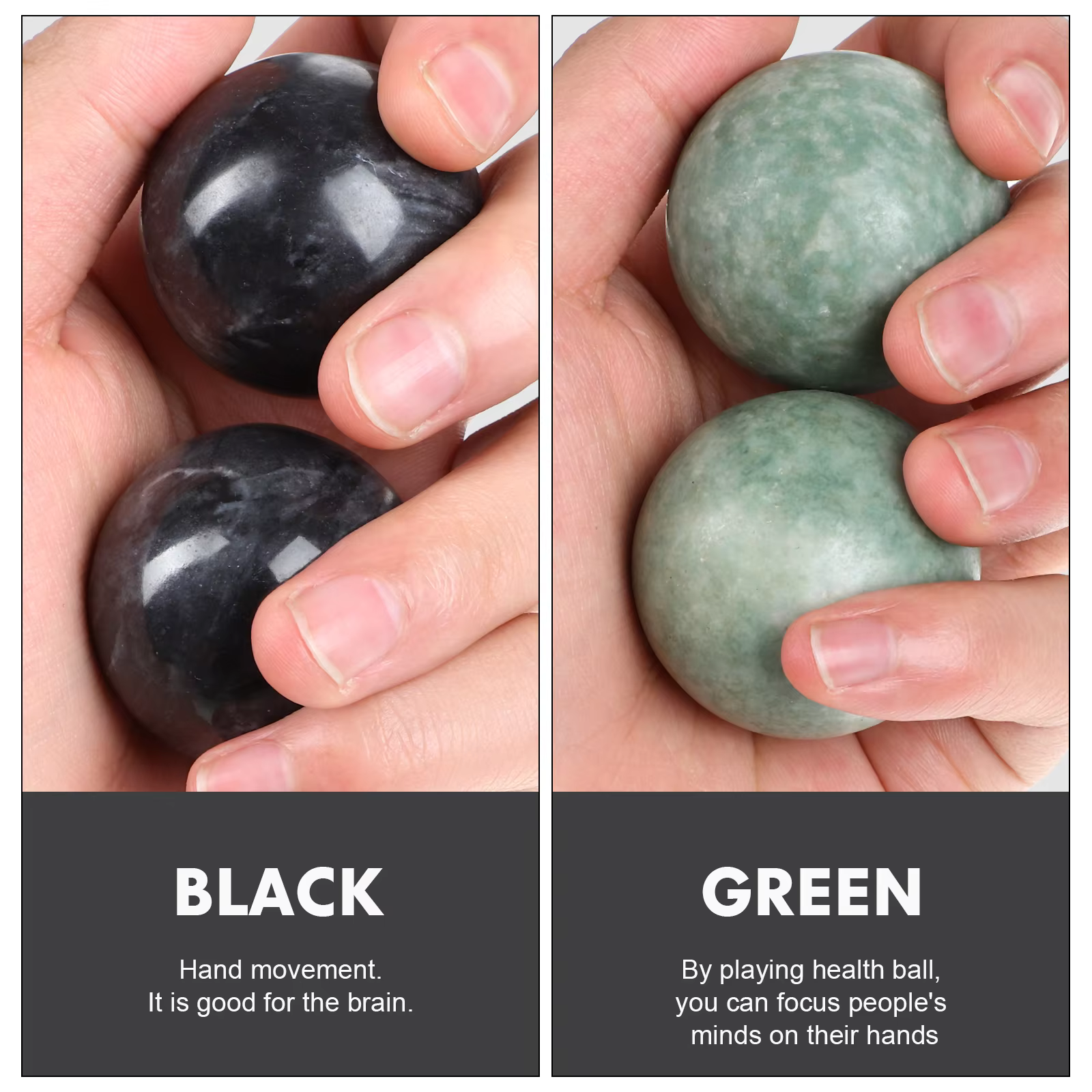 2 jeux de balles de Massage des mains en marbre vert et noir