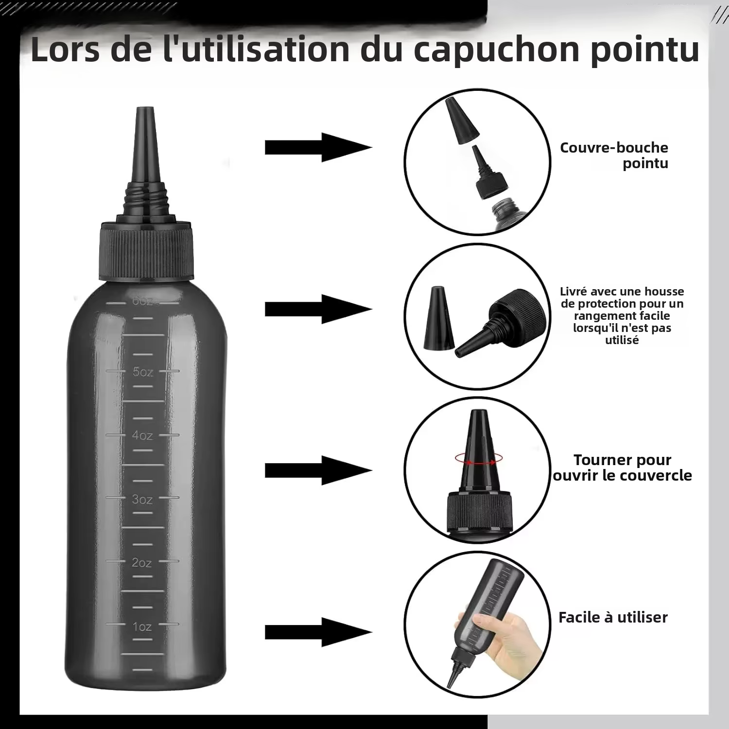 Bouteille d'application d'huile capillaire