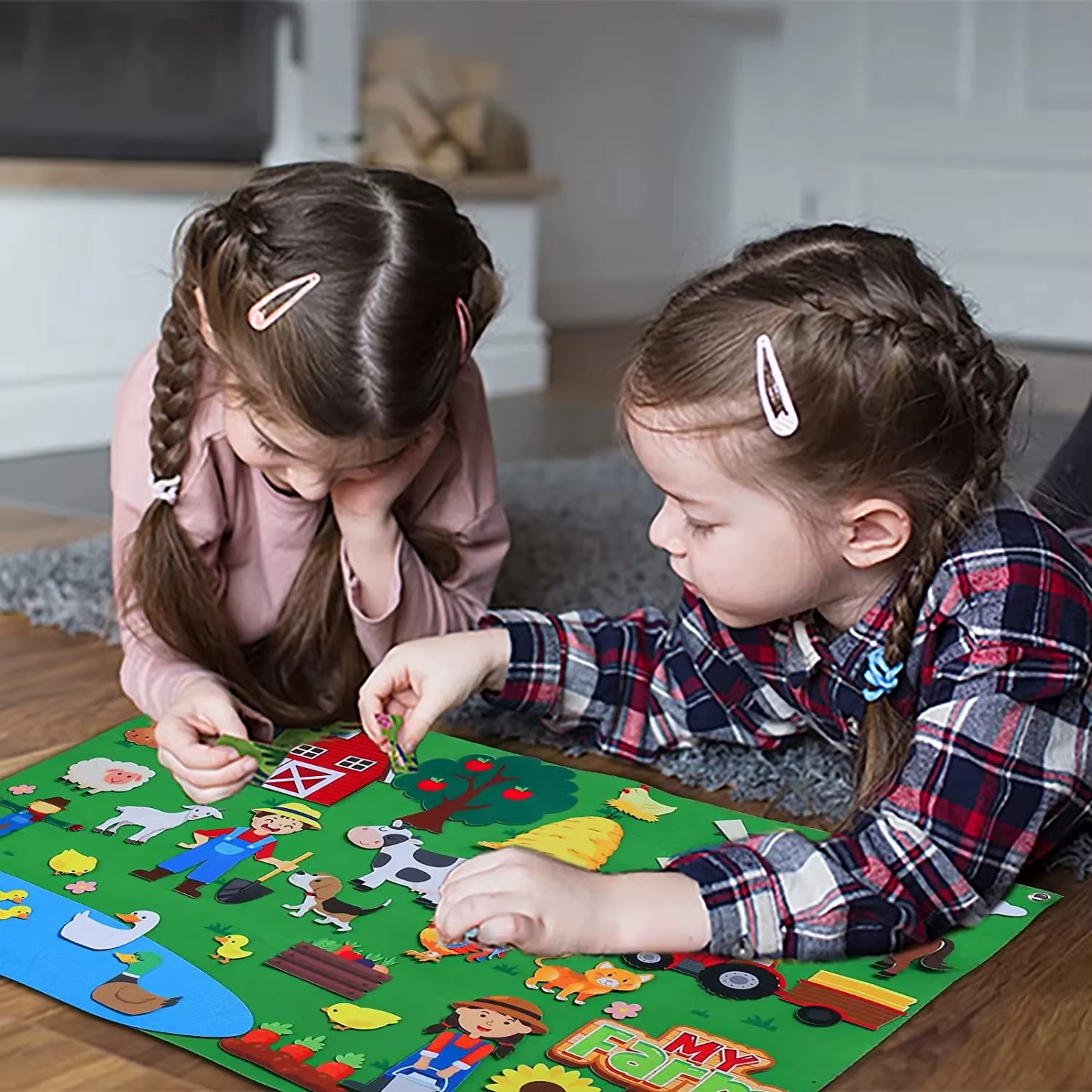 Ensemble de planches occupées en feutre pour animaux de ferme, pour tout-petits, thème de ferme préscolaire, apprentissage précoce, jeu interactif pour raconter des histoires