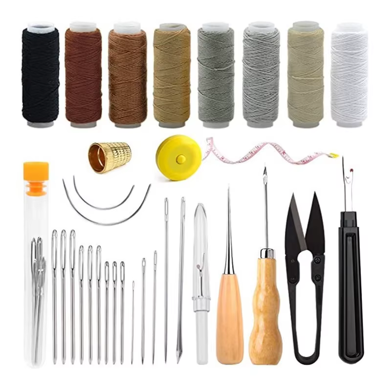 Kit de réparation de tissus d'ameublement, kit de couture robuste, outils de travail du cuir avec aiguilles à coudre à la main, outils d'ailoi et fils