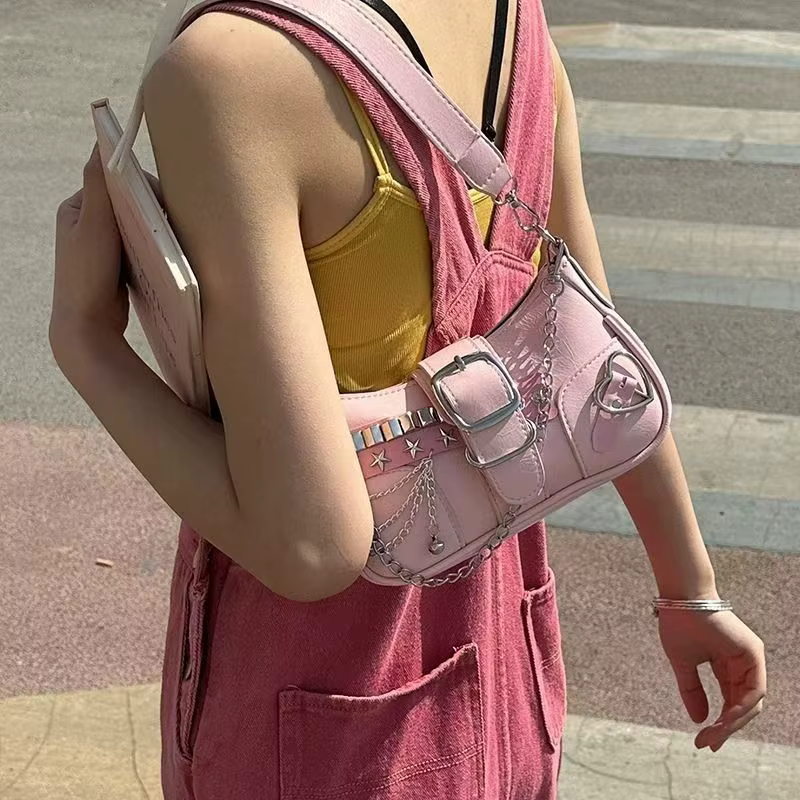 Sac à bandoulière léger en cuir PU avec sangle en chaîne, sac à main décontracté sous les bras pour les déplacements et les réunions sociales, sac à main pour femmes