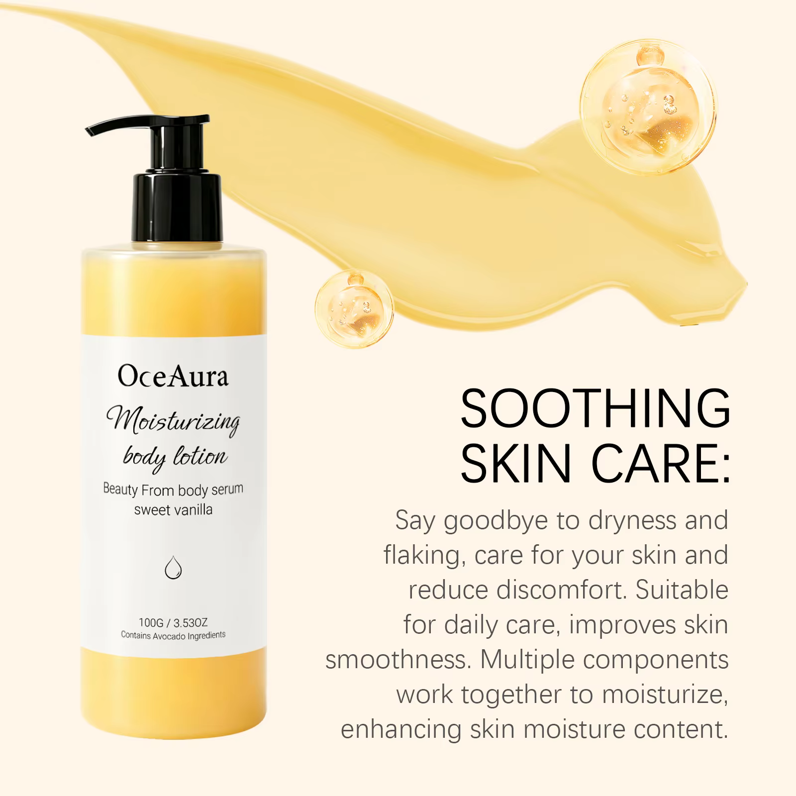 Lotion corporelle hydratante à la vanille avec extrait d'avocat