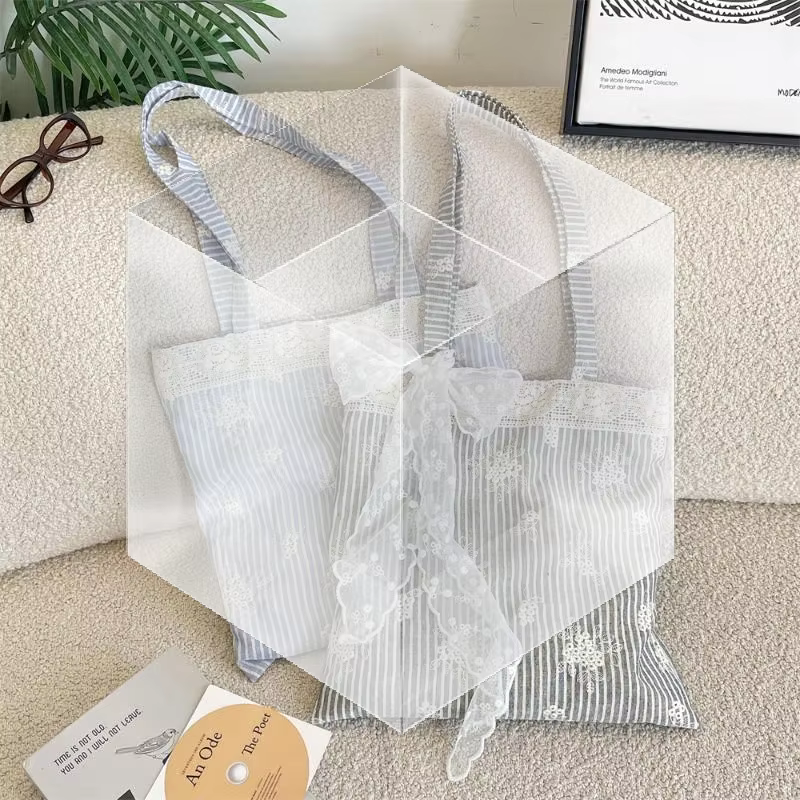 Sac à main en toile grande capacité avec bandoulière en dentelle, élégant sac de voyage