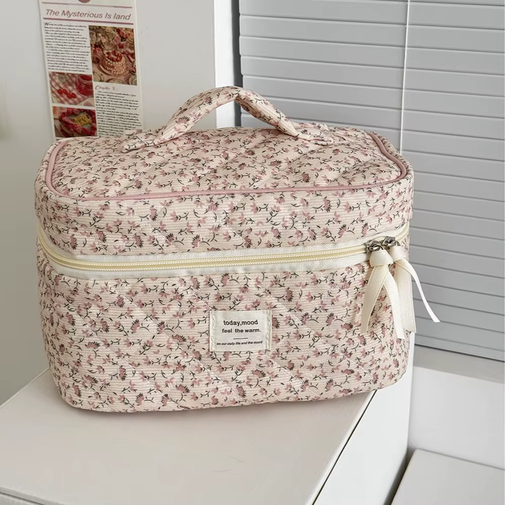 Pochette à cosmétiques Vintage pour femmes, imprimé Floral, sac à main de voyage, sac de rangement de maquillage, sac matelassé de grande capacité, vente en gros