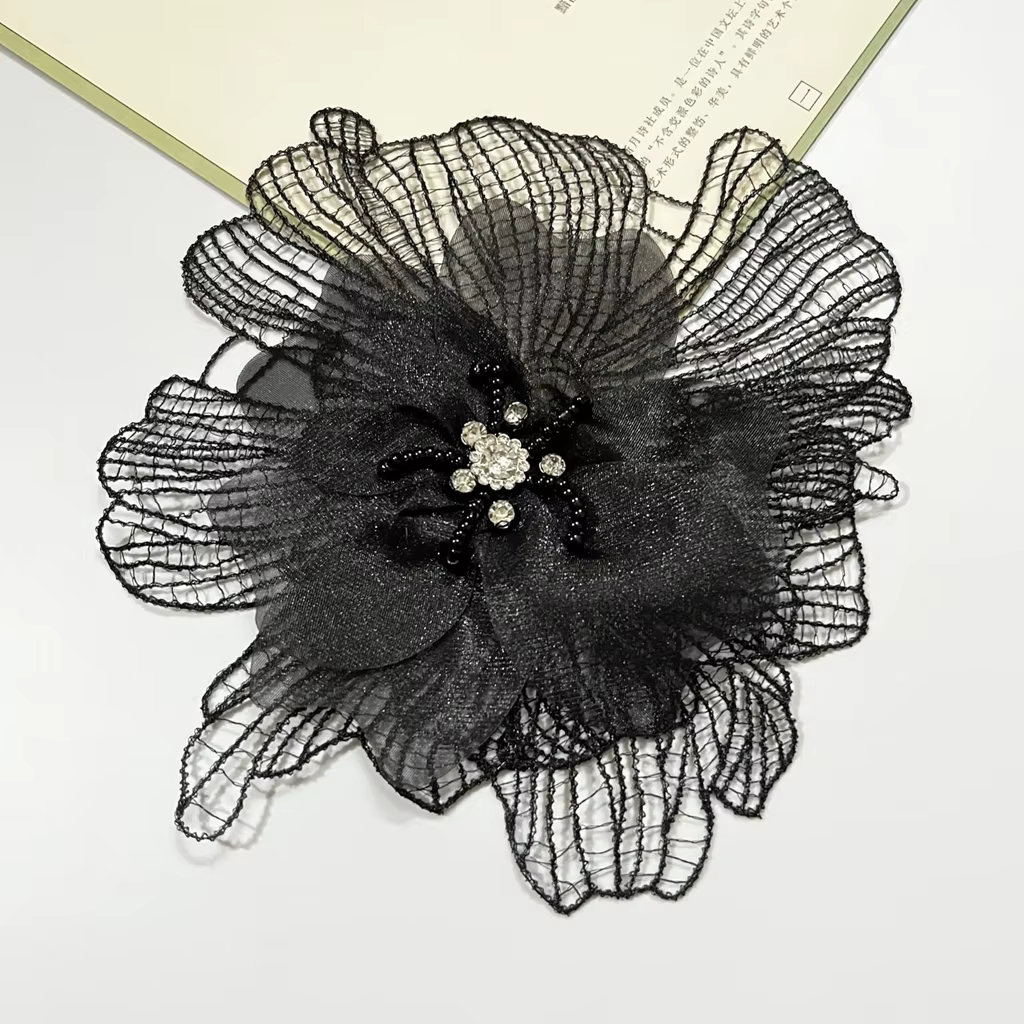 Patch perlé brodé à la main, fleur 3D, pour robe de mariée, couvre-chef, bricolage de vêtements, rideau, accessoires d'embellissement