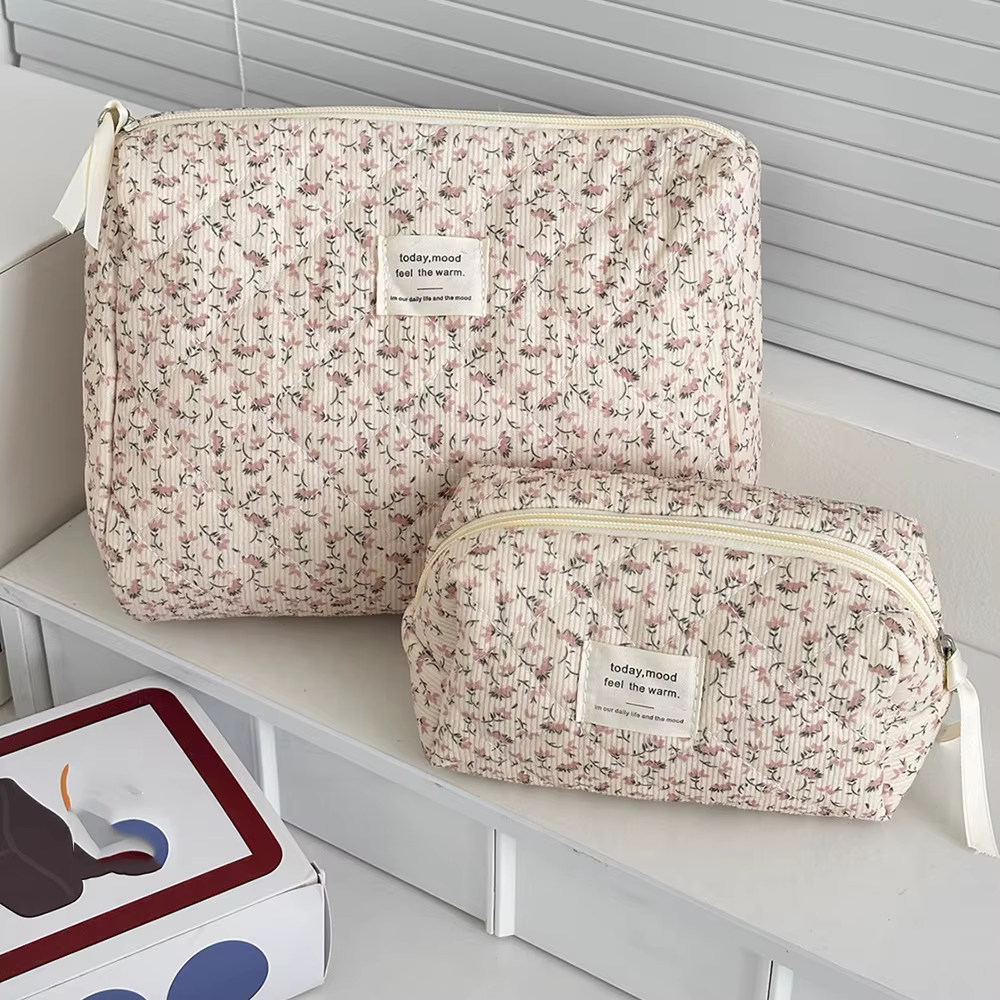 Pochette à cosmétiques Vintage pour femmes, imprimé Floral, sac à main de voyage, sac de rangement de maquillage, sac matelassé de grande capacité, vente en gros