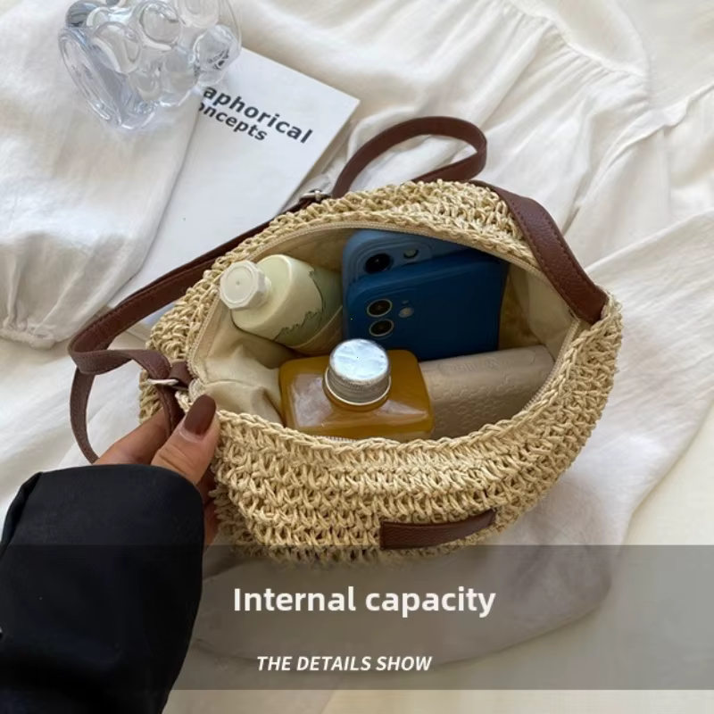 Sacs à main et sacs à main tricotés en paille pour femmes, sac à bandoulière tissé en paille, sac latéral pour dames, sac de plage, sacs à bandoulière pour femmes