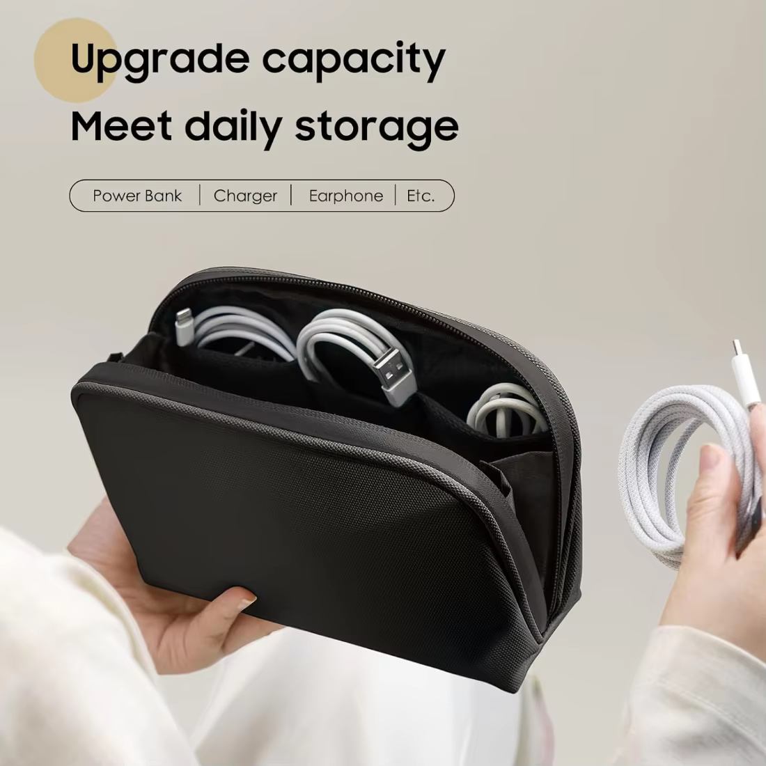 Organisateur d'électronique de voyage, pochette de batterie externe, étui d'accessoires pour gadgets électroniques pour cordons de câbles USB, sac de rangement pour disques durs