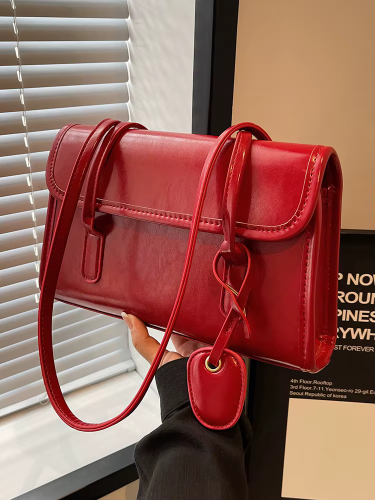 Sac à main monochrome texturé pour femme, sac à main femme sous les bras, sac à main carillon, mode polyvalente, initié, rouge, automne, hiver