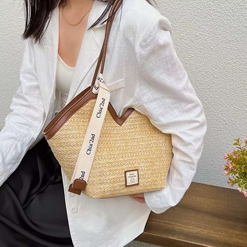 Sac à Main en Paille pour Femme, Sacoche de Plage Rétro, Tissée à la Main, Loisirs d'Été