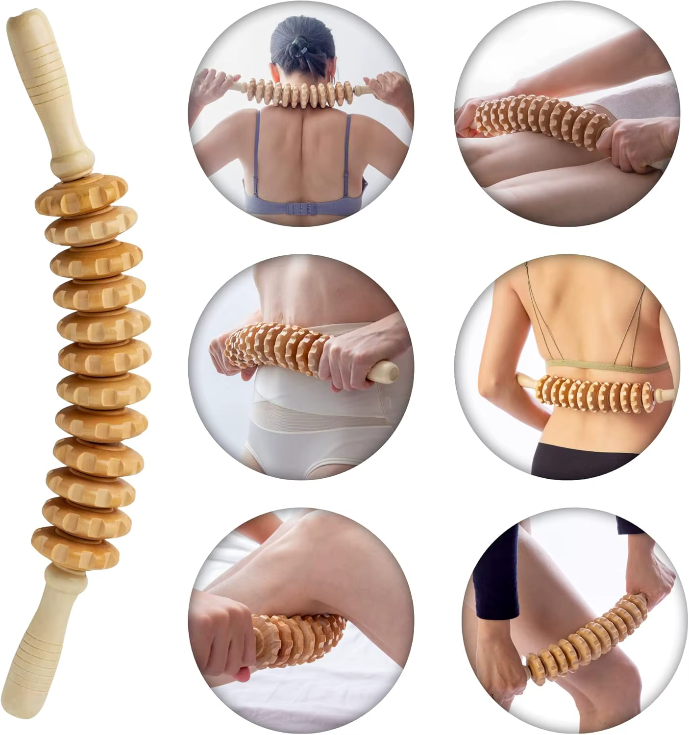 Rouleau de massage en bois pour la cellulite