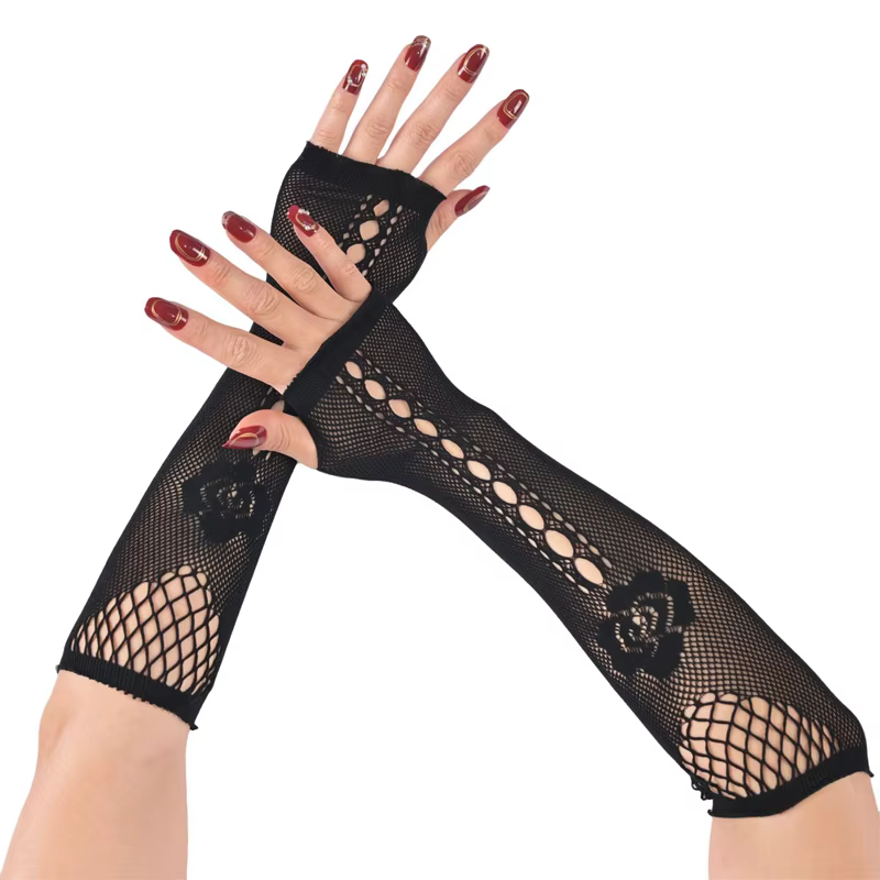 Manchons de bras ajourés noirs et Sexy, maille Punk, manches longues respirantes pour filles, décoration, gants de Performance Cosplay