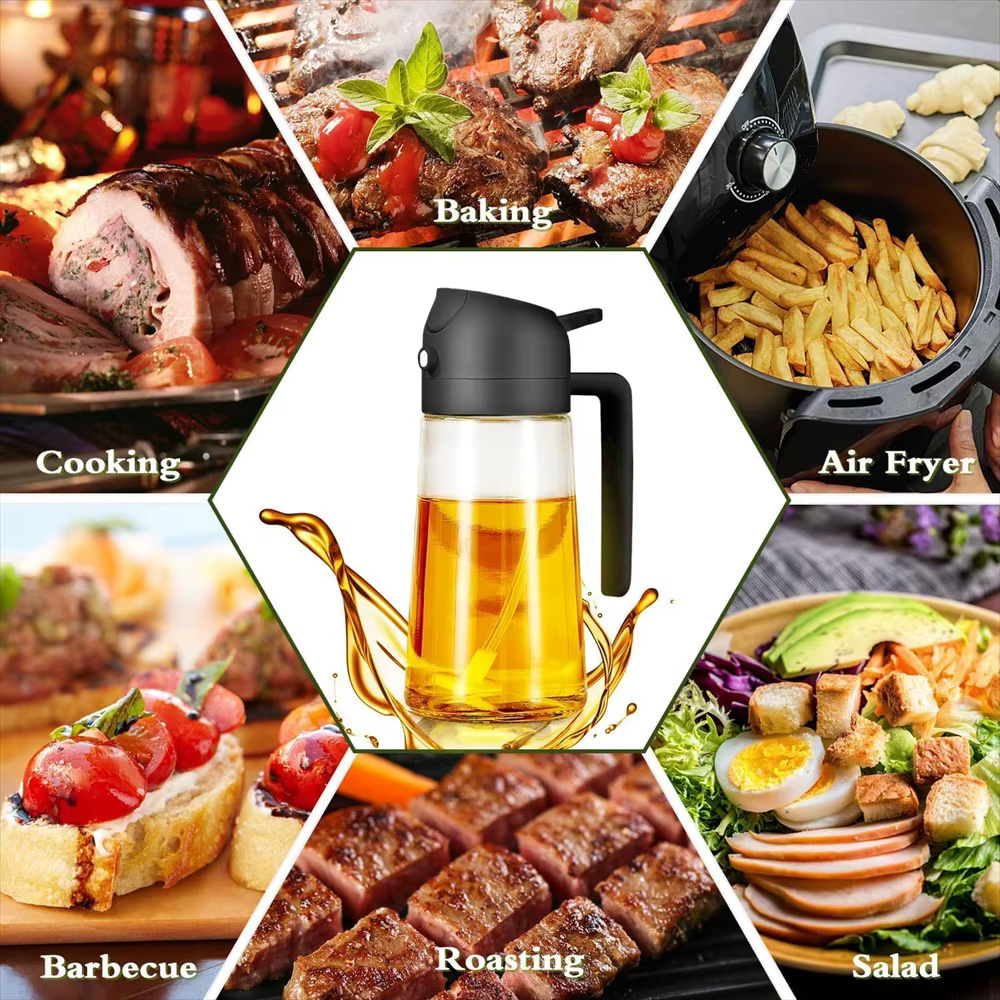 Pulvérisateur d'huile d'olive 16oz/470ml pour la cuisson-distributeur d'huile d'olive en verre 2 en 1 pour gadgets de cuisine, friteuse à air, salade et barbecue
