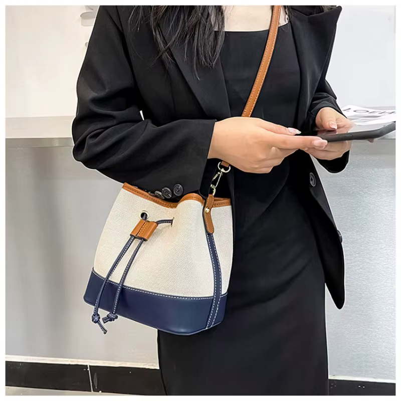 Sac seau en toile pour femmes, sacs à main de luxe de styliste, sac à bandoulière en PU, fourre-tout à la mode pour les déplacements quotidiens