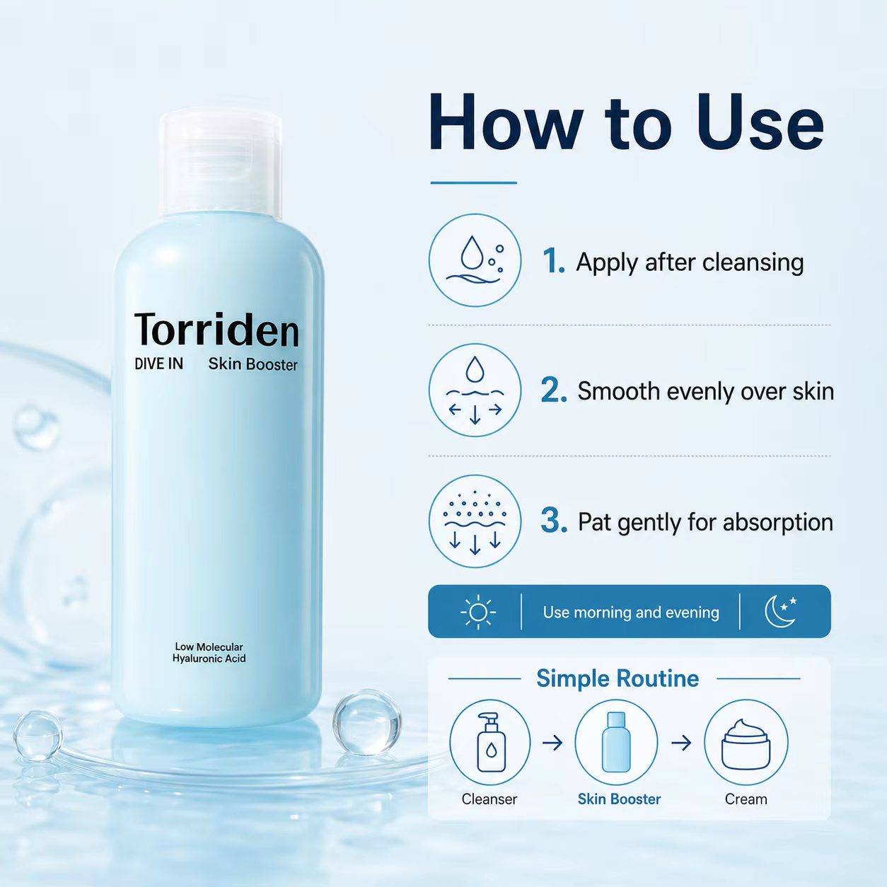 Torriden DIVE-IN Acide Hyaluronique à Faible Poids Moléculaire - Booster Cutané 200ml - Tonique Hydratant Visage