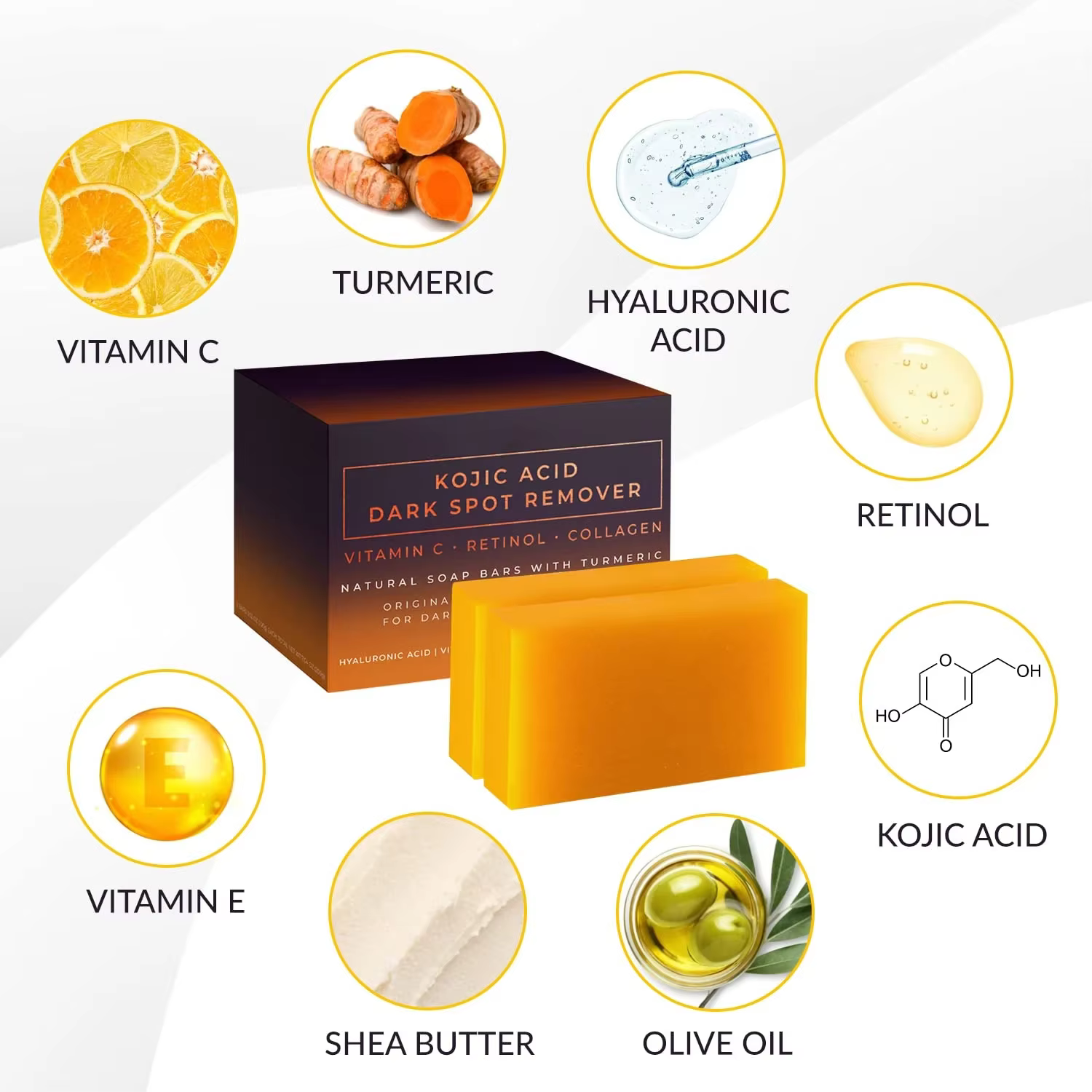Savon artisanal éclaircissant à l'acide kojique pour les taches brunes – Soin profond hydratant et nettoyant pour une peau éclatante