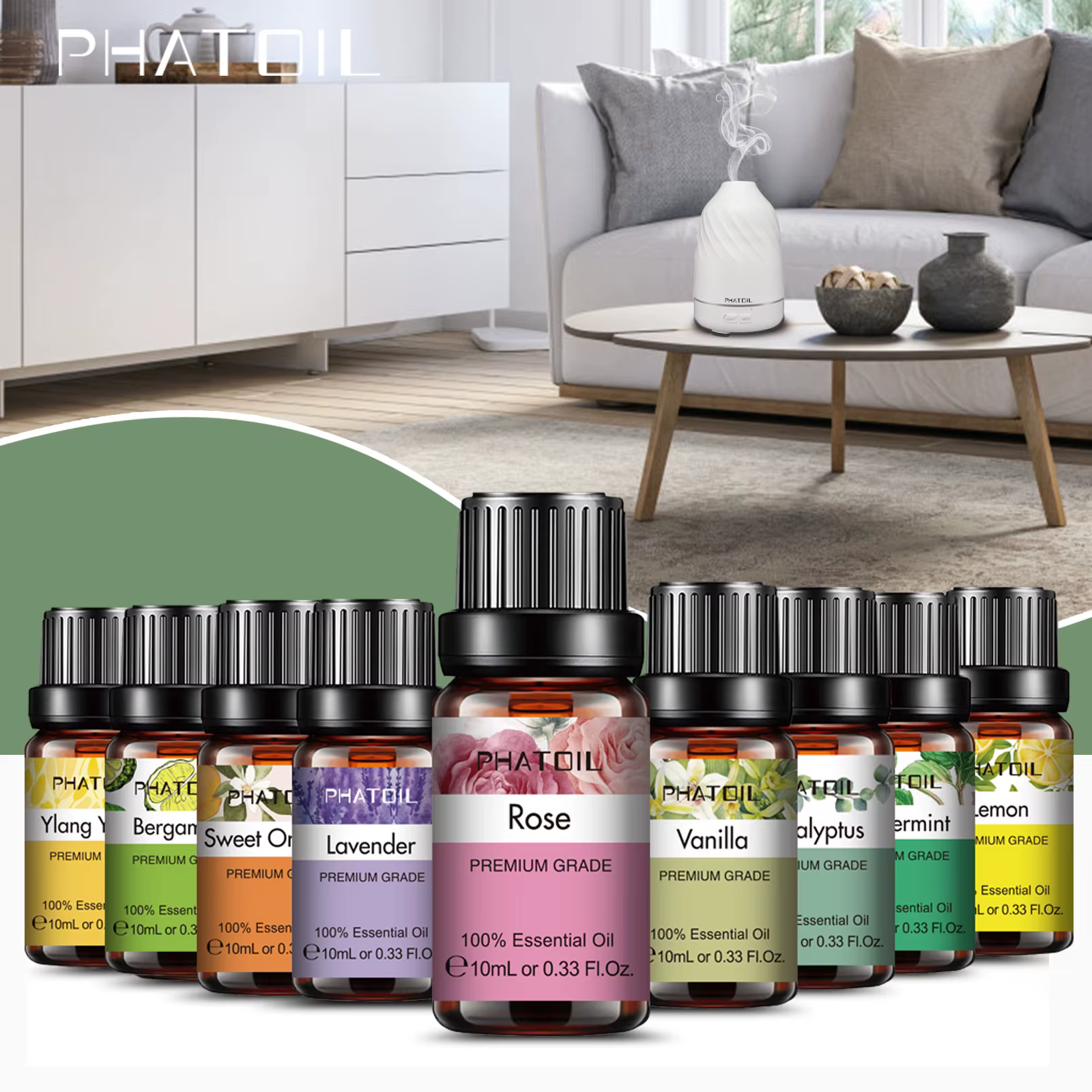 PHATOIL 10ml huiles essentielles de roses naturelles pures pour humidificateurs diffuseur Yoga méditation Ylang bergamote lavande vanille romarin