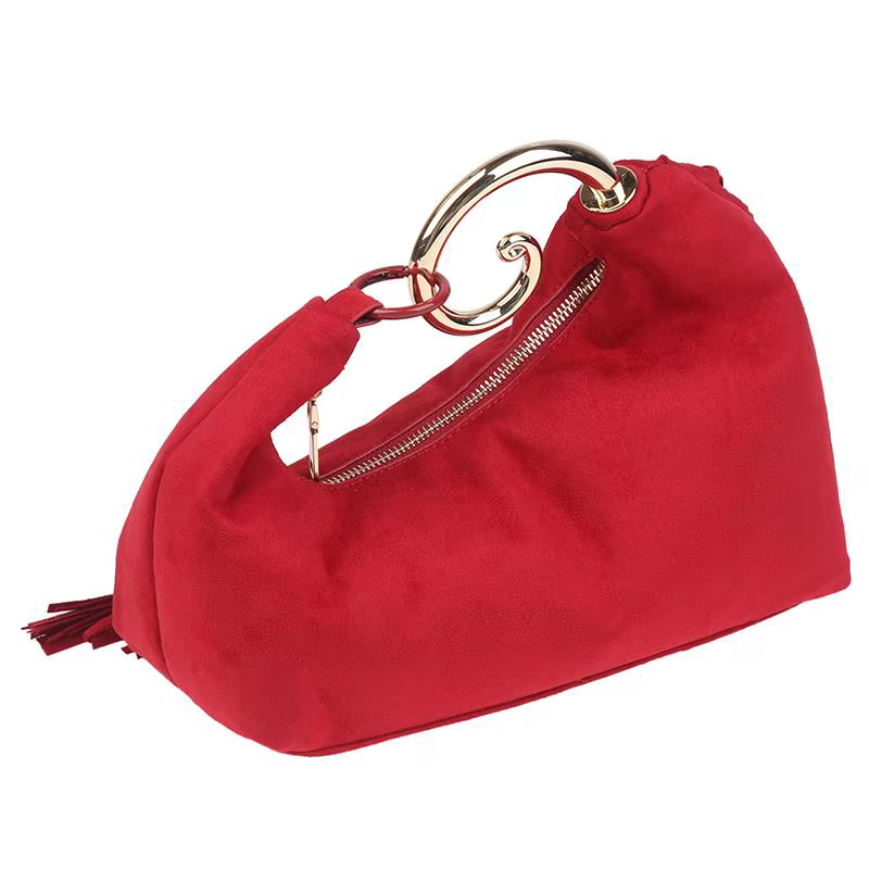 Sacs de soirée vintage tendance pour femmes, sacs à main en faux daim de luxe français avec poignée en métal durable