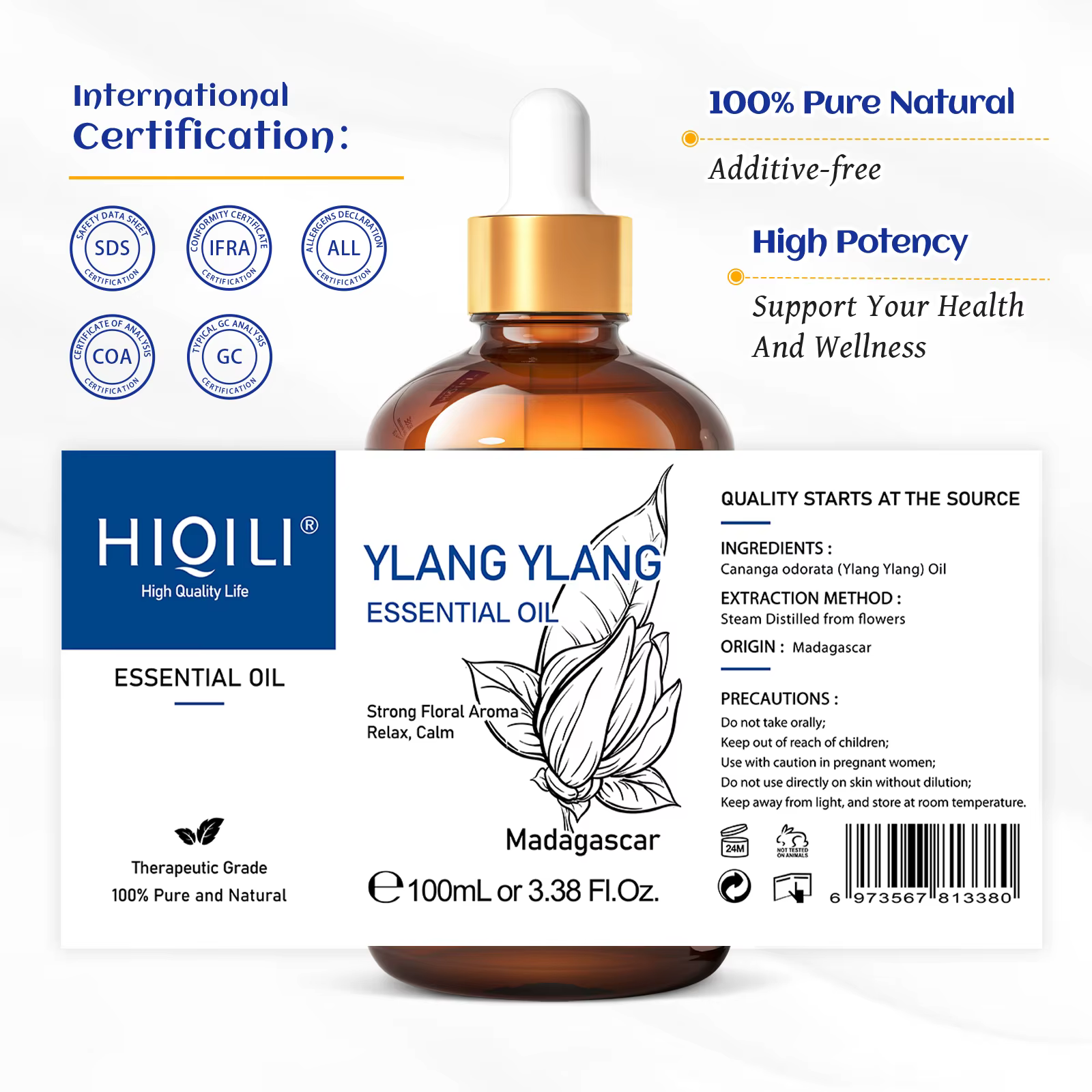 HIQILI huile essentielle d'ylang-ylang 100ML Citronella géranium 100%