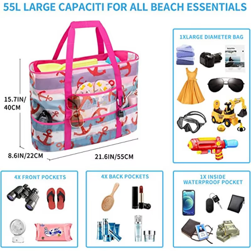 Sac de plage grande capacité, sac de voyage, sac de plage pour voyage, sac de sport, sac à main léger multifonctionnel