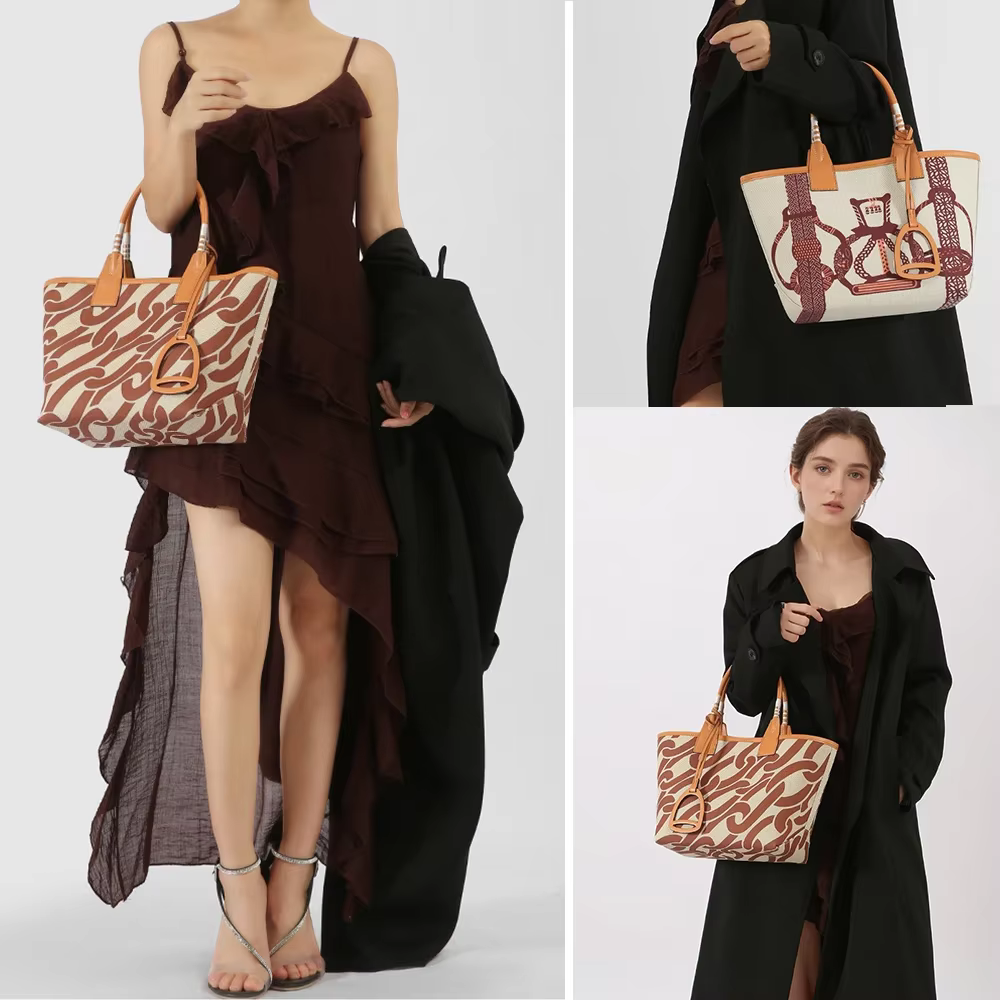 Sac fourre-tout pratique en toile pour femme, imprimé tendance, grande capacité, sac à main décontracté, sac à bandoulière, sac pour tenue femme et fille