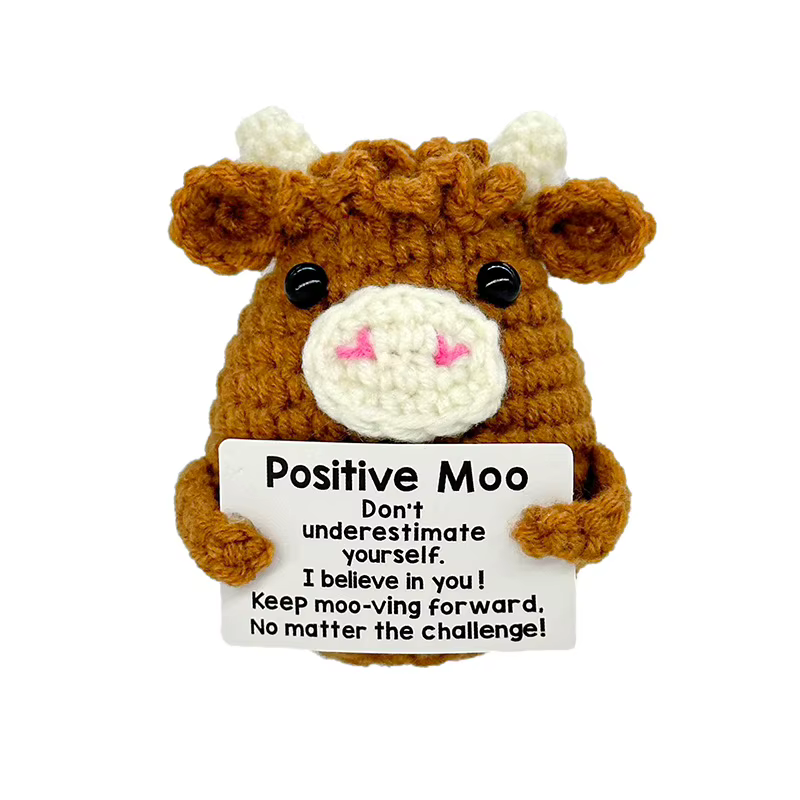 Cadeaux pour Lui, Elle, Petit Ami, Petite Amie : Décorations de Bureau Émotionnelles en Crochet Fait Main, Vache Mignonne Positive, pour Anniversaire et Noël