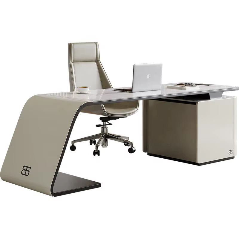 Mobilier de bureau minimaliste moderne personnalisé, bureaux peints, bureaux de luxe en forme de L pour les dirigeants et les bosses.