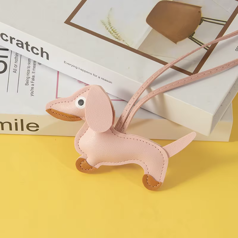 Breloque de sac en cuir de chien saucisse de dessin animé, pendentif pour Goyard Lv Longchamp, sac à main, accessoire d'ornements à faire soi-même