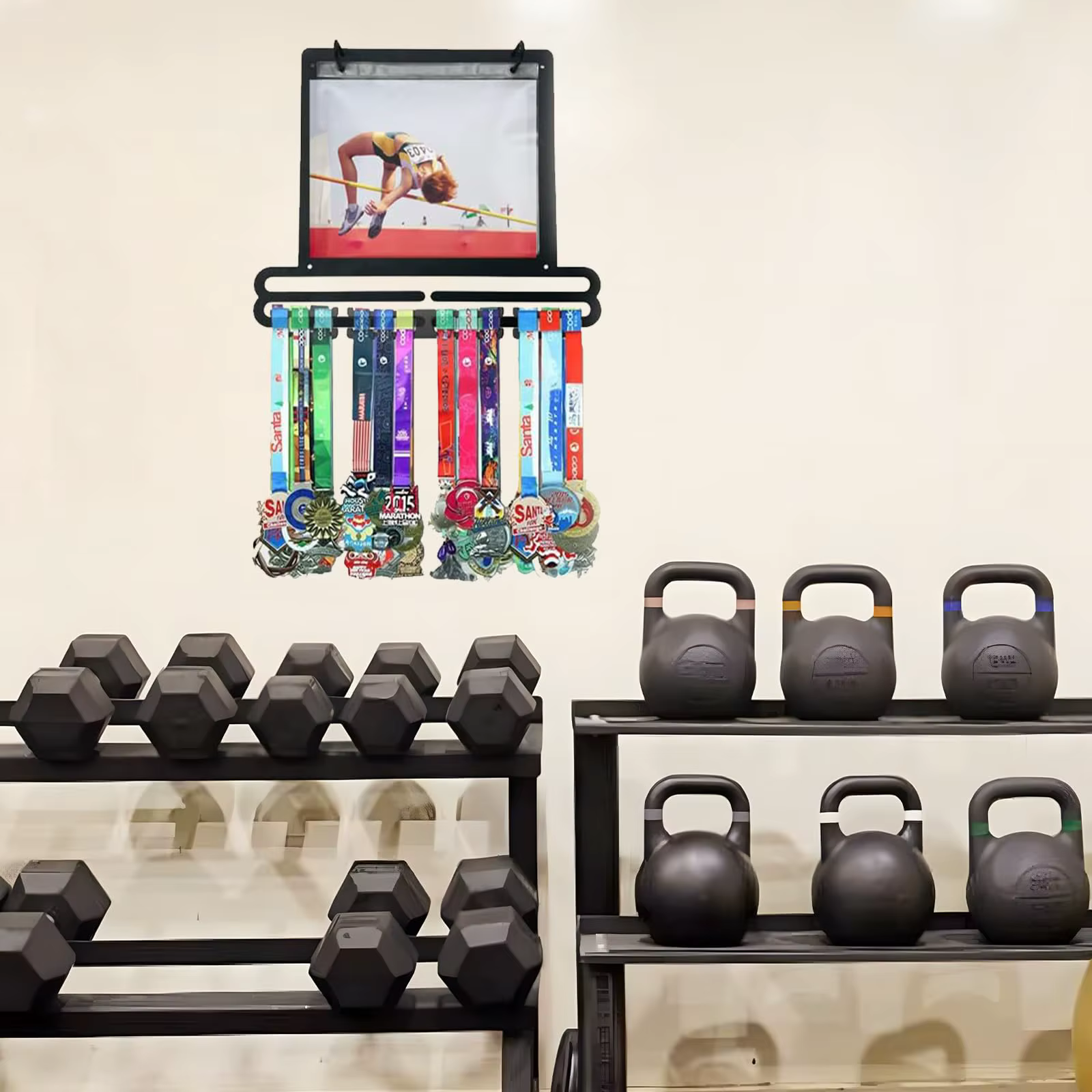 Support mural pour médailles de course et dossards – Présentoir pour médailles et dossards de course – Cadeaux pour les coureurs