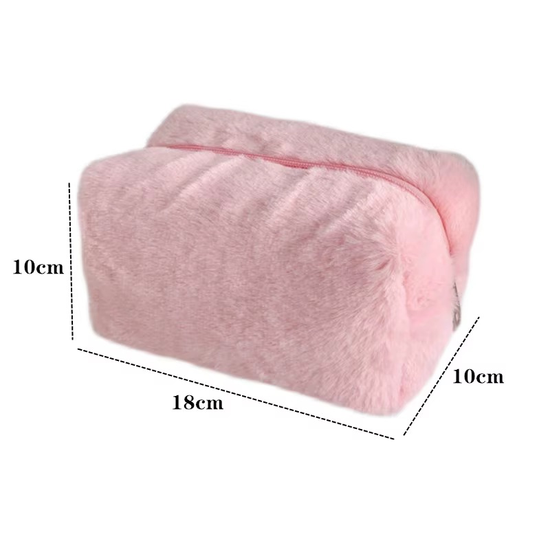Sacs de maquillage en fourrure pour femmes, sac à cosmétiques de voyage souple, étui de rangement pour jeunes filles, trousse de maquillage nécessaire, sacs à main solides 1 pièce
