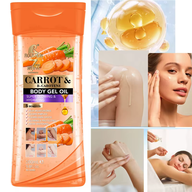 200ML CARROT B-CAROTENE BODY GEL OIL Huile corporelle essentielle hydratante unisexe pour le soin complet du corps