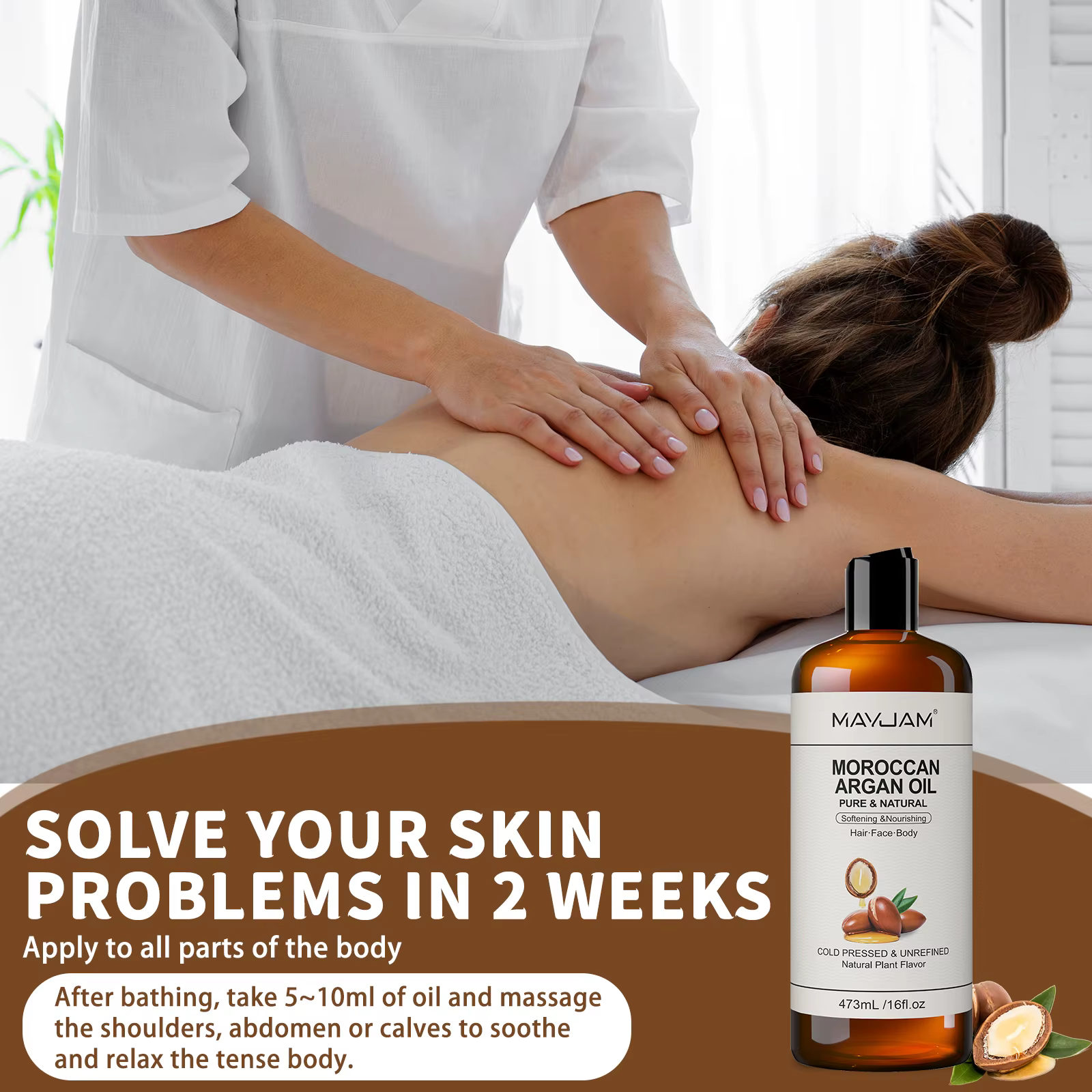 Huile d'Argan Marocaine Pure et Naturelle MAYJAM pour Massage du Visage