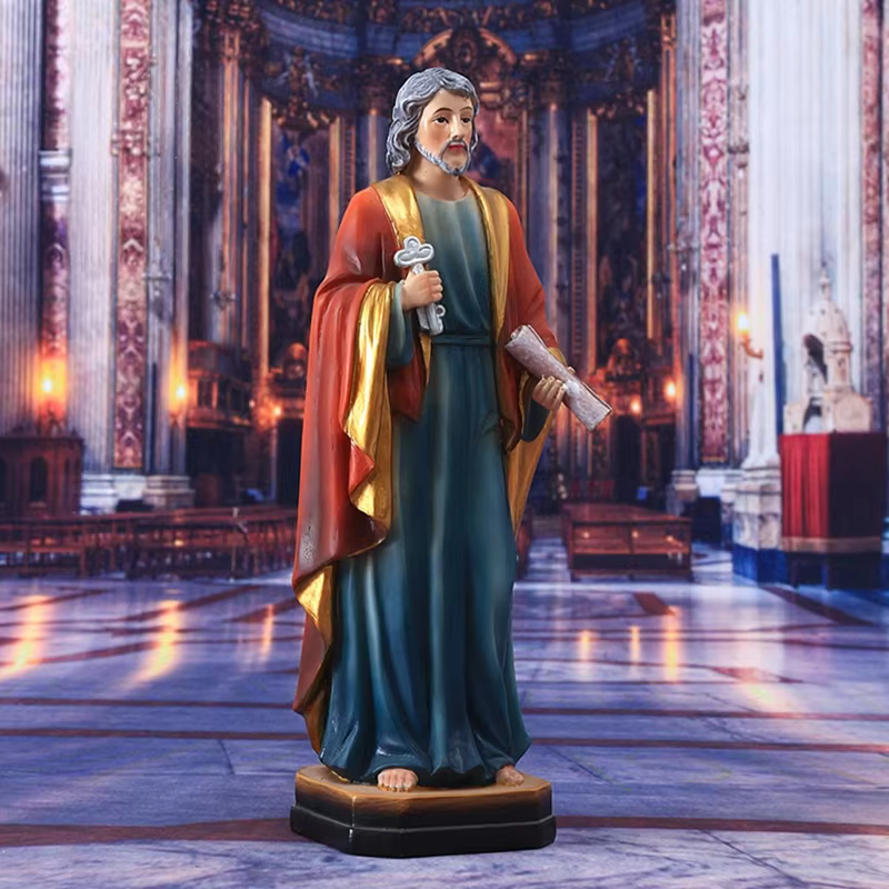 Statue en résine de Saint Pierre Apôtre de 21,5 cm avec clés du ciel, figurine religieuse catholique, décoration de prière pour la maison et le bureau, cadeau