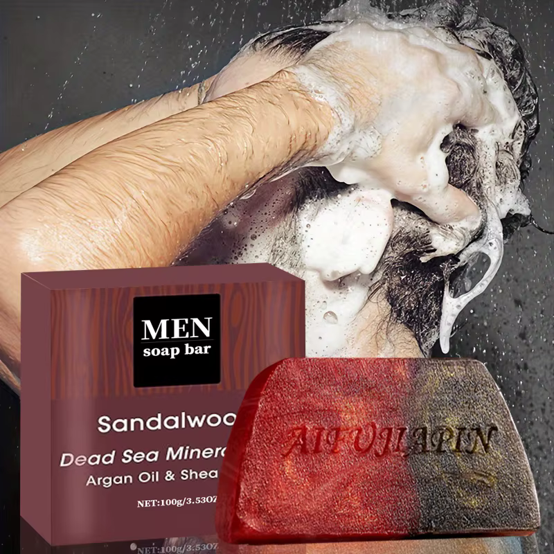 Savon blanchissant fait à la main en bois de santal pour hommes
