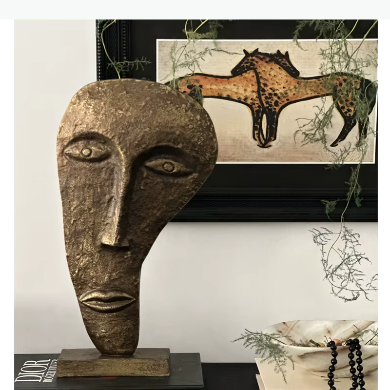 Statue abstraite de visage humain, décoration de bureau, masque de visage humain, œuvre d'art en résine, ornements, sculpture créative, accessoires de décoration intérieure