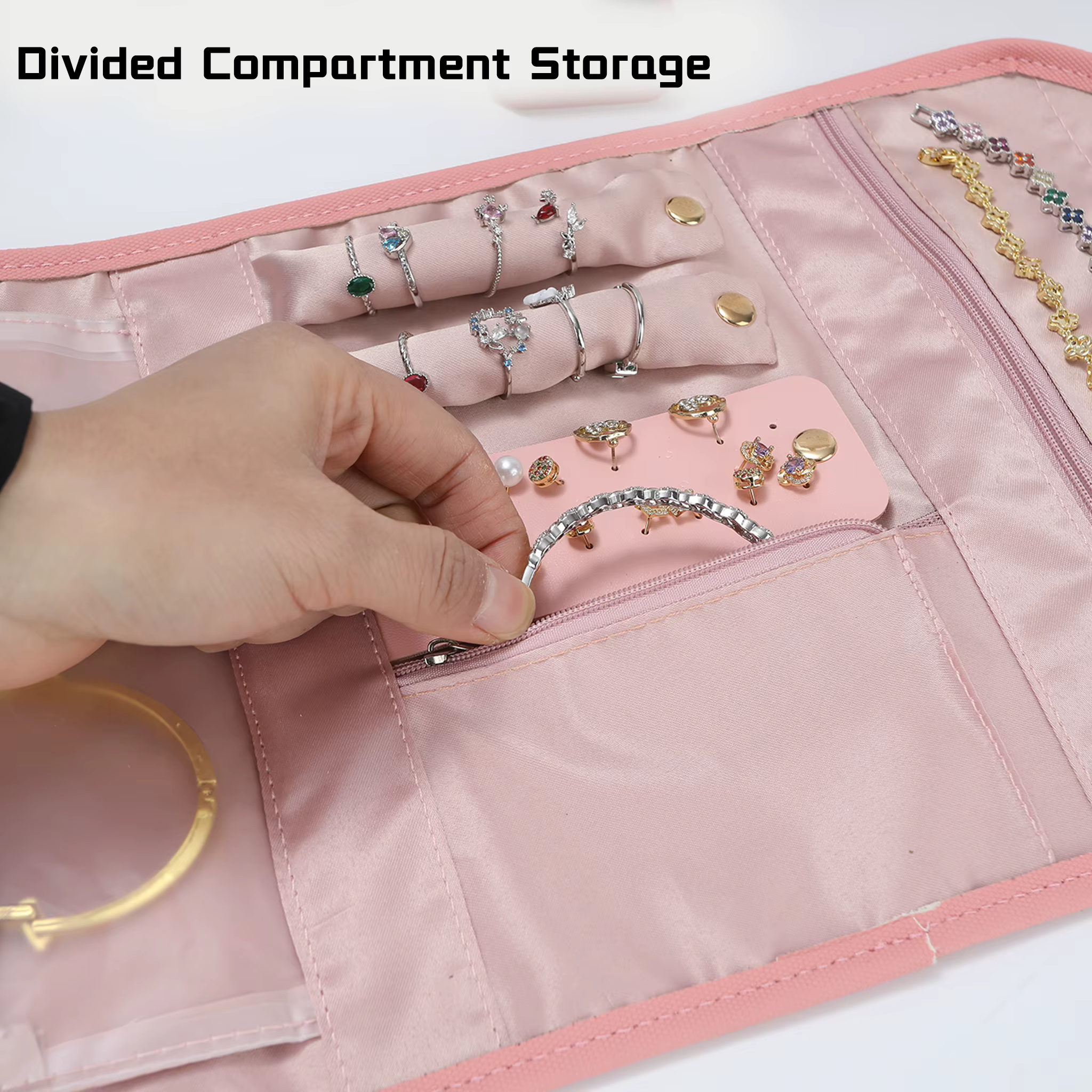 Étui à bijoux portable, sac de rangement de voyage avec hauteur réglable, sac à accessoires haut de gamme et exquis pour colliers, boucles d'oreilles et plus.