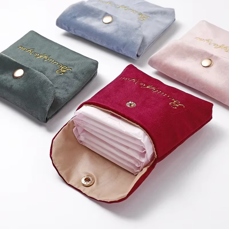 Sac à Cosmétiques en Velours pour Femme et Fille, Serviette de Voyage, Serviette Hygiénique, Rouge à Lèvres, Pochette de Maquillage