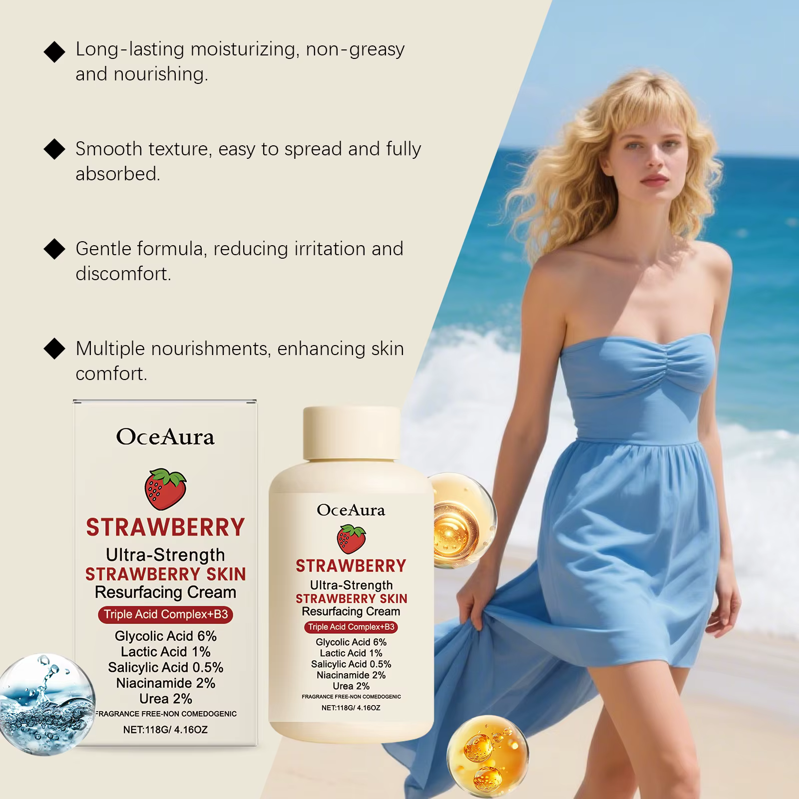 Crème pour le corps à lueur de fraise avec Niacinamide acide salicylique exfoliant hydratant peau lisse Non grasse hydratant cadeau de vacances