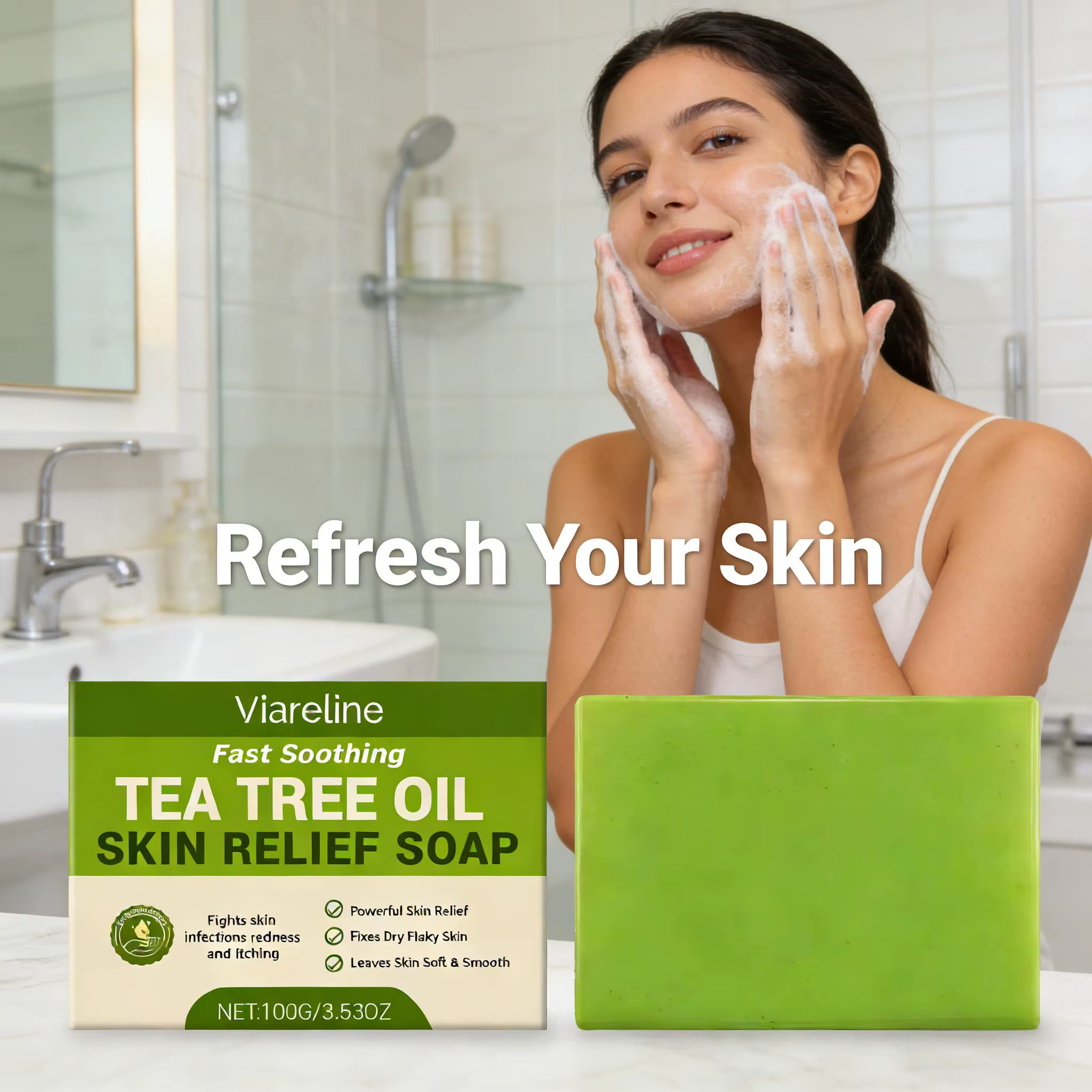 Savon à l'huile d'arbre à thé Nettoyant Doux Exfoliant Soulage les démangeaisons Hydratant Peau sèche Lissant