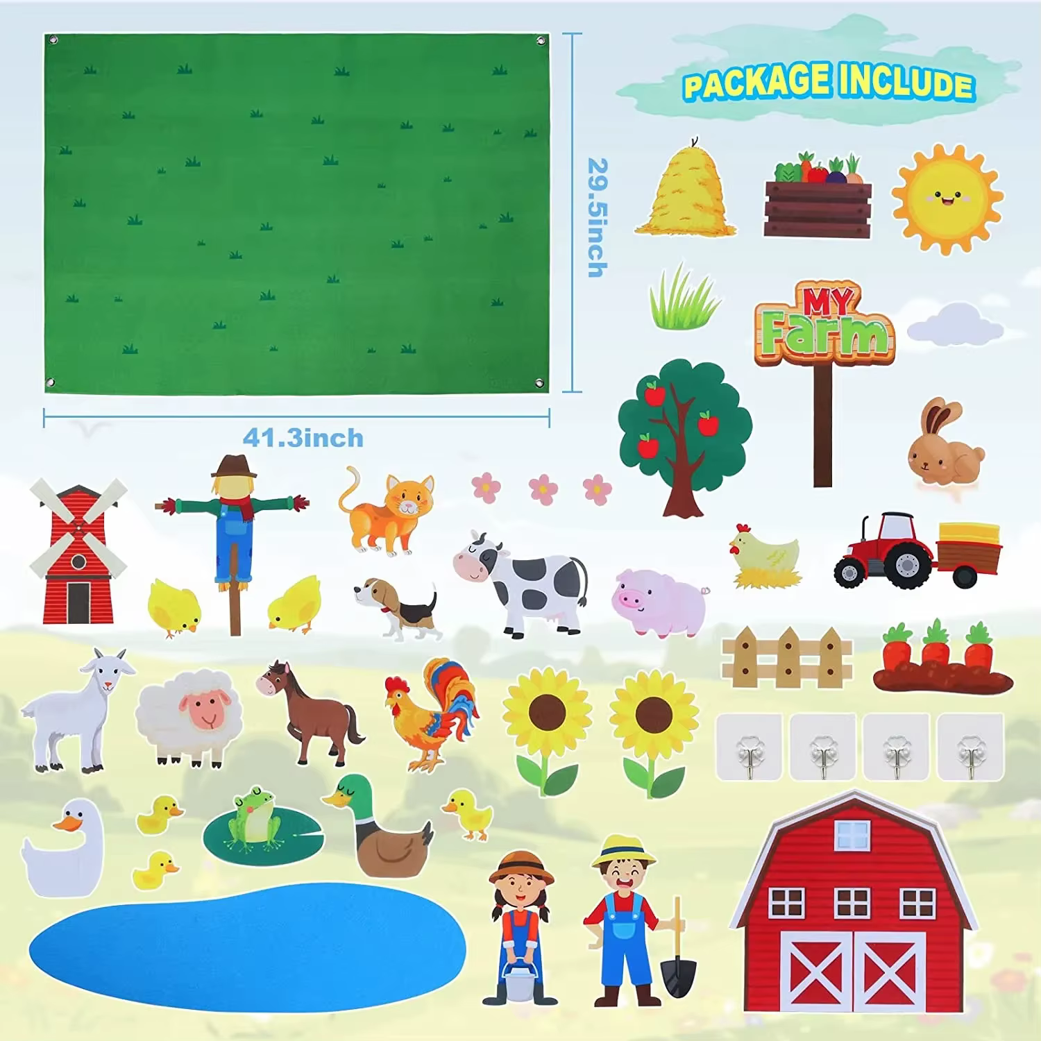 Ensemble de planches occupées en feutre pour animaux de ferme, pour tout-petits, thème de ferme préscolaire, apprentissage précoce, jeu interactif pour raconter des histoires